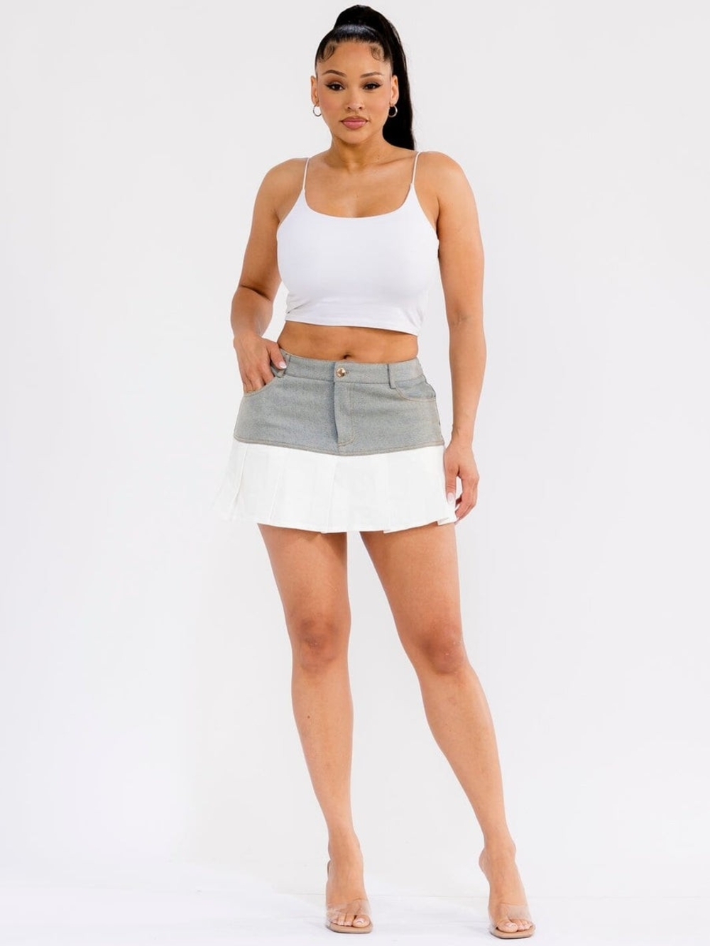 Two-Tone Mini Skirt in Gray and White